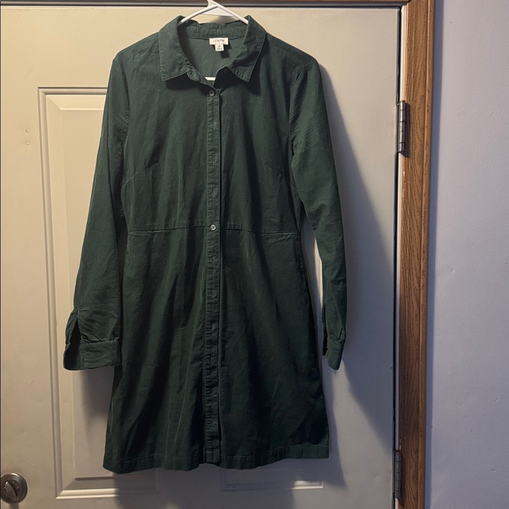 J. Crew factory 100% cotton lightweight corduroy Green Button-Up Dress size 8